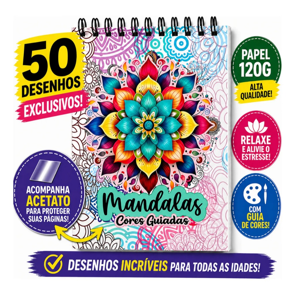 Livro de Colorir Mandalas com Guia de Cores Cores Guiadas Por