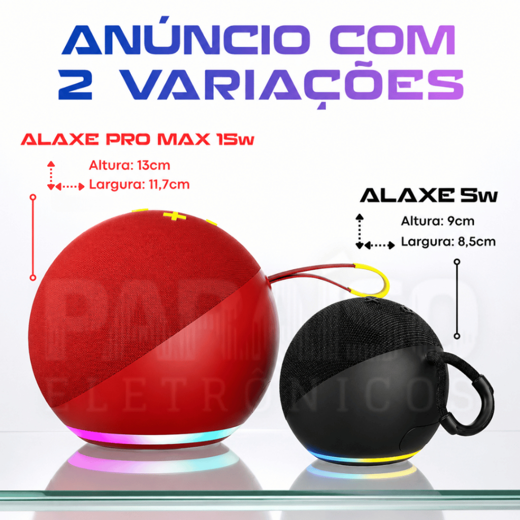 Caixa de Som Bluetooth ALAXE e ALAXE PRO MAX Portátil Comando de Voz ...