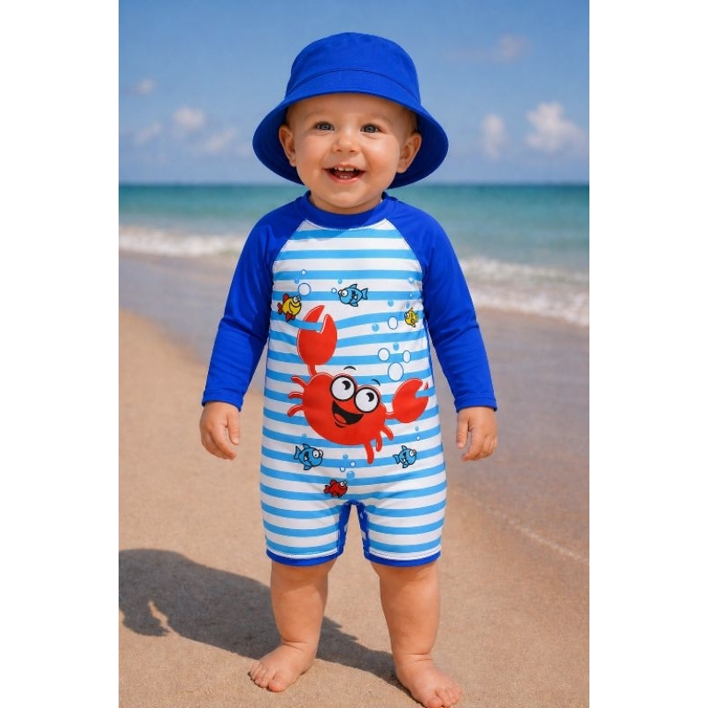 Conjunto Bebê UV FPU50 Proteção Solar com Chapéu Praia Piscina