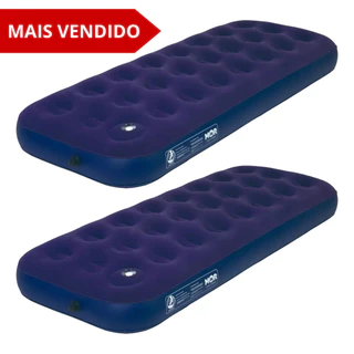 KIT 2 PEÇAS Colchão Inflável Solteiro Mor Inflador Embutido Kit Reparo Cor Azul-marinho
