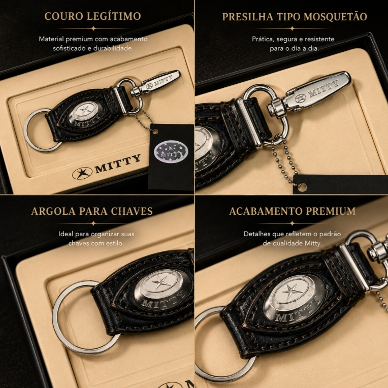 Chaveiro Masculino Mitty Em Couro 100% Legitimo Acompanha Caixa