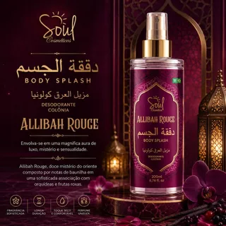Body Splash ARABE SOUL FEMININO 200ml Desodorante Colonia Perfume Corporal Alta Fixação Noite e Dia