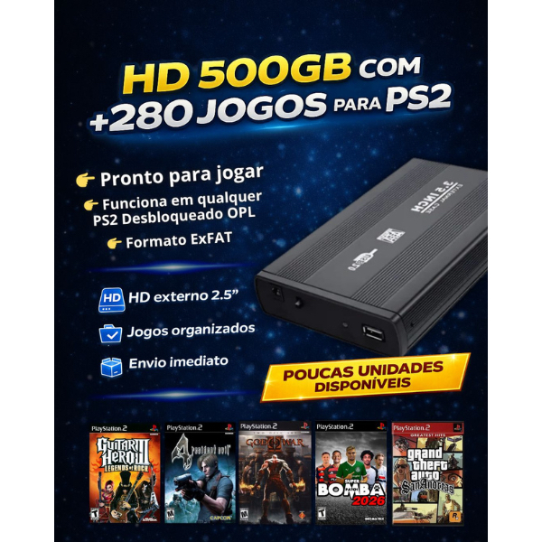 HD Externo para PS2 + Kit OPL 280 jogos - 500GB | Shopee Brasil