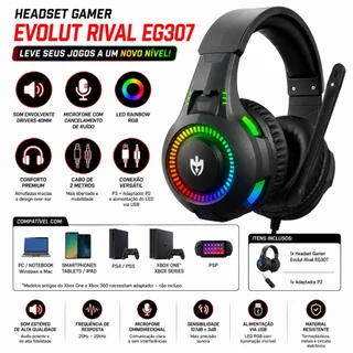 Headset Fone De Ouvido Gamer Led Rgb Com Microfone Ps3 USB PC PS4 Xbox Computador Note Headphone