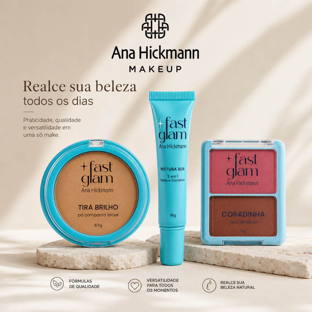 Kit Pó Compacto Tira Brilho (6 opções) + Base 2 em 1 (8 opções) + Blush ...