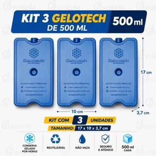 Kit 03 Gelox 500 ml Gelotech Ecobrila Gelo artificial para bebidas