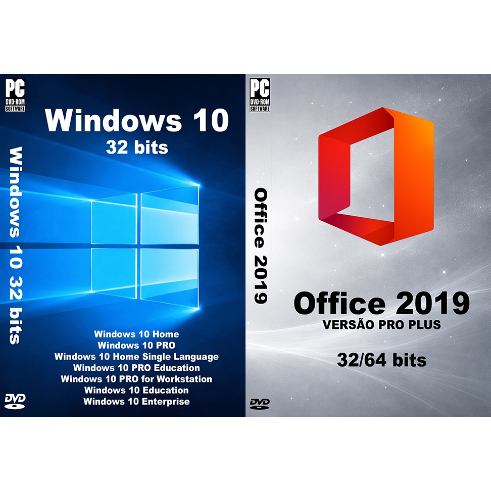 Kit Windows 10 - 32 bits + Office 2019 - 32/64 bits - DVD/PC