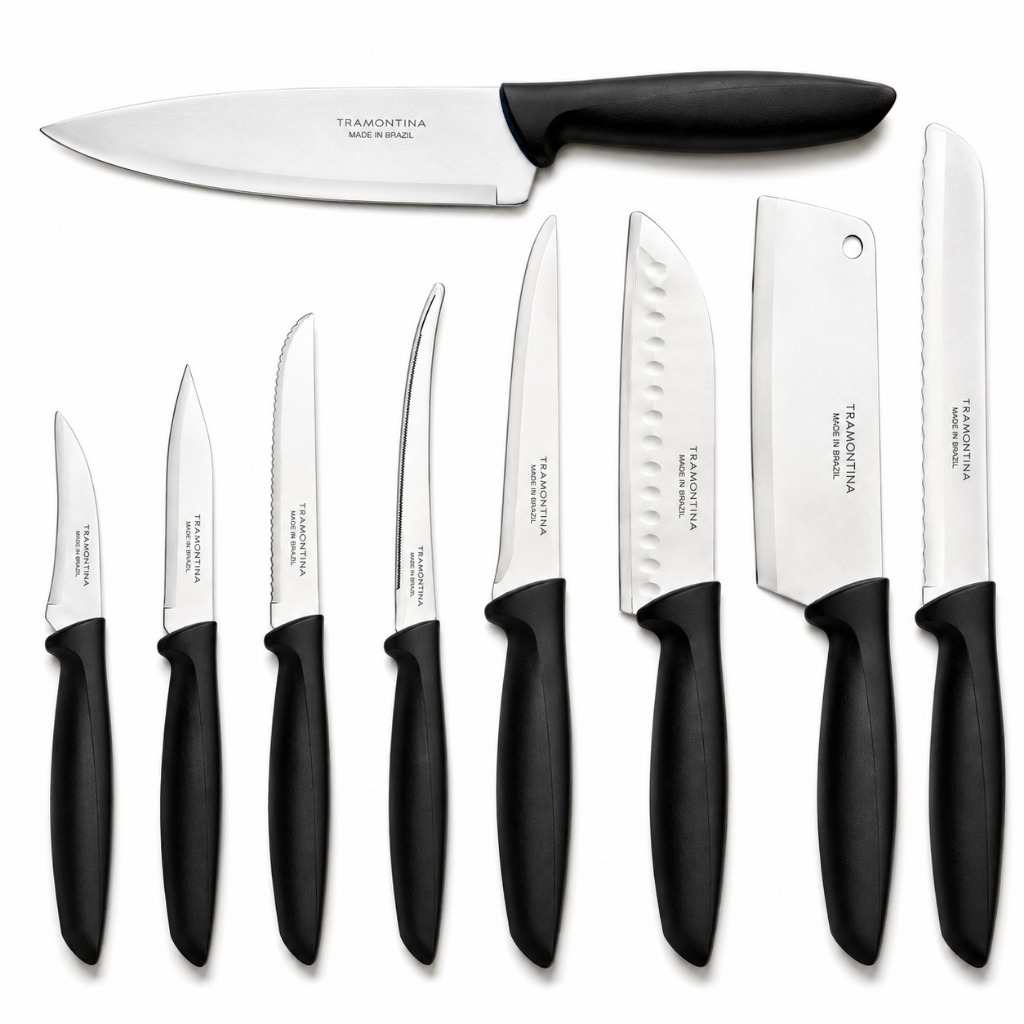Kit Facas Tramontina Plenus 9 Peças Inox Com Cutelo Chef | Shopee
