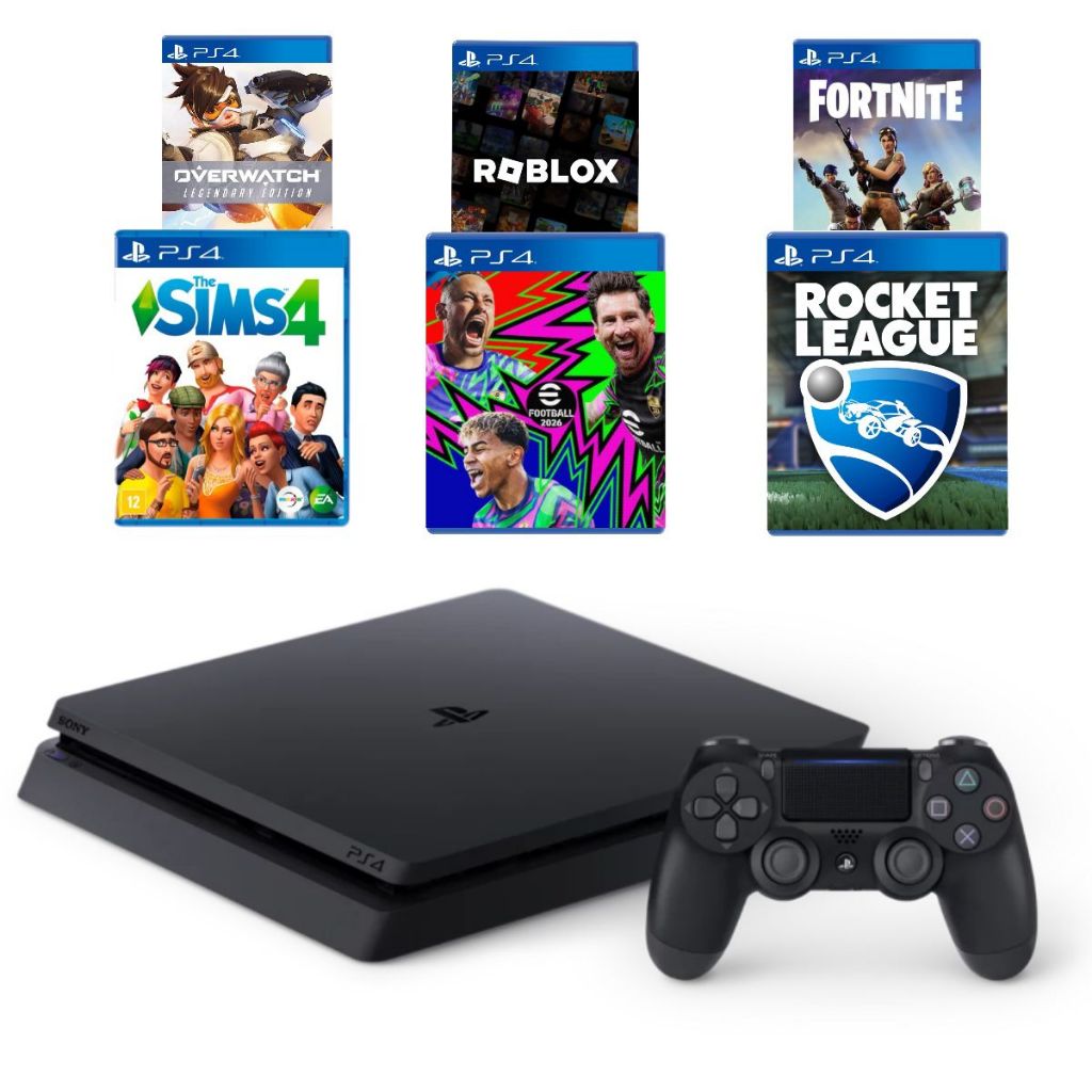 PS4 500GB コントローラー カセット Playstation 4 Slim 500 gigas PS4 com 2 controles e 6 jogos