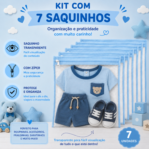 Kit 7 Saquinho 33 x 27 Mala Maternidade/Viagem/Roupa Suja/Roupa Molhada