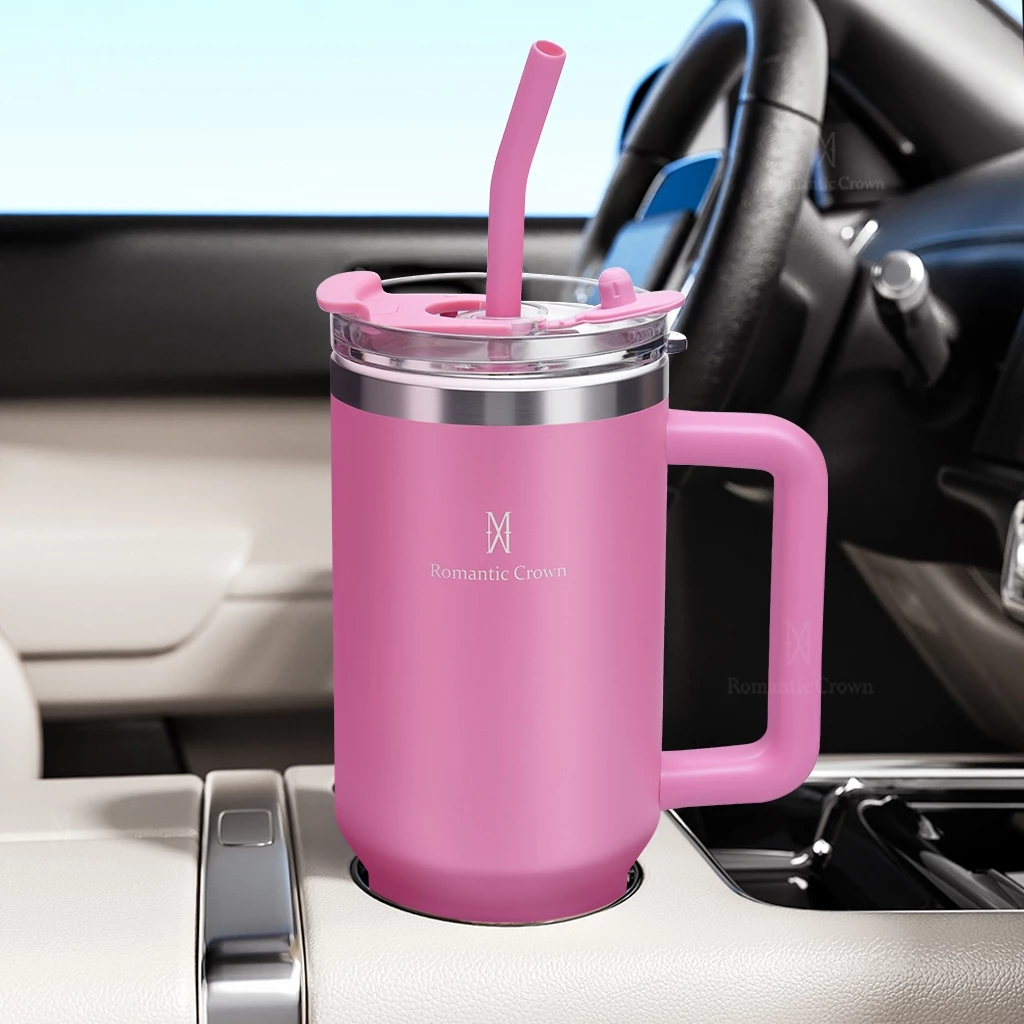 ROMANTIC CROWN Copo Térmico Inox Portátil 1200ml/600ml com Tampa e Canudo Garrafa Térmica Inoxidável