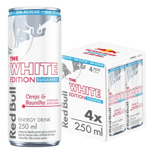 Pack de 4 Latas Red Bull Energético, White Edition Sem Açúcar, 250ml