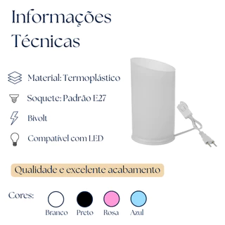 Abajur De Mesa Luminária Cabeceira Com Base Branca/ Branco Preto Azul Rosa Para 1 Lampada Soquete E27 110v/220 Infantil