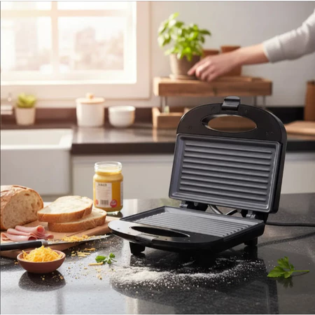 Sanduicheira Grill Elétrica 750W Antiaderente Koti Preta Faz 2 Sanduíches Rápido 110V ou 220V
