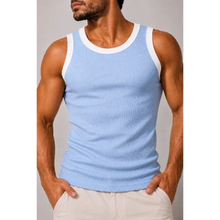 REGATA MASCULINA BI COLOR (RIBANA CANELADA) ALGODÃO SLIM FIT TENDÊNCIA VERÃO