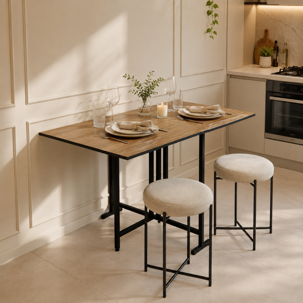Mesa Articulada Dobrável de Jantar 6 Lugares Multiuso Compacta Apartamento Cozinha Estilo Industrial Pratica e Moderna