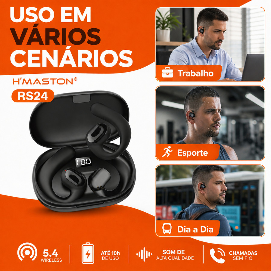 H'MASTON RS24 Fone De Ouvido Bluetooth Sem Fio Fone Sem Fio Bluetooth Fone Bluetooth Sem Fio Fone Que Prende Na Orelha