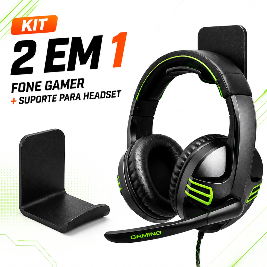 Kit Fone Headset Gamer Com Microfone + Suporte
