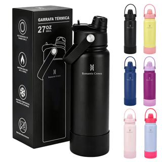 ROMANTIC CROWN Garrafa Térmica 800ml Aço Inox 304 com 2 Formas de Beber para Viagem e Esporte