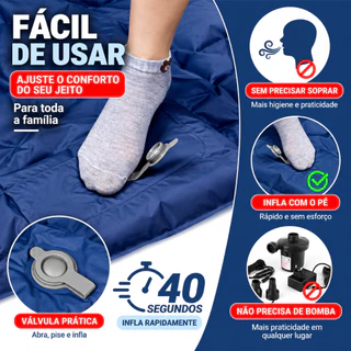 Colchão Inflável 190cm com Travesseiro e Bomba Embutida | Cama Inflável para Camping e Viagens