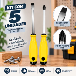 Conjunto De Chaves De Fenda Grande Ponta Magnética Cabo Ergonômico Ferramenta Profissional - SH