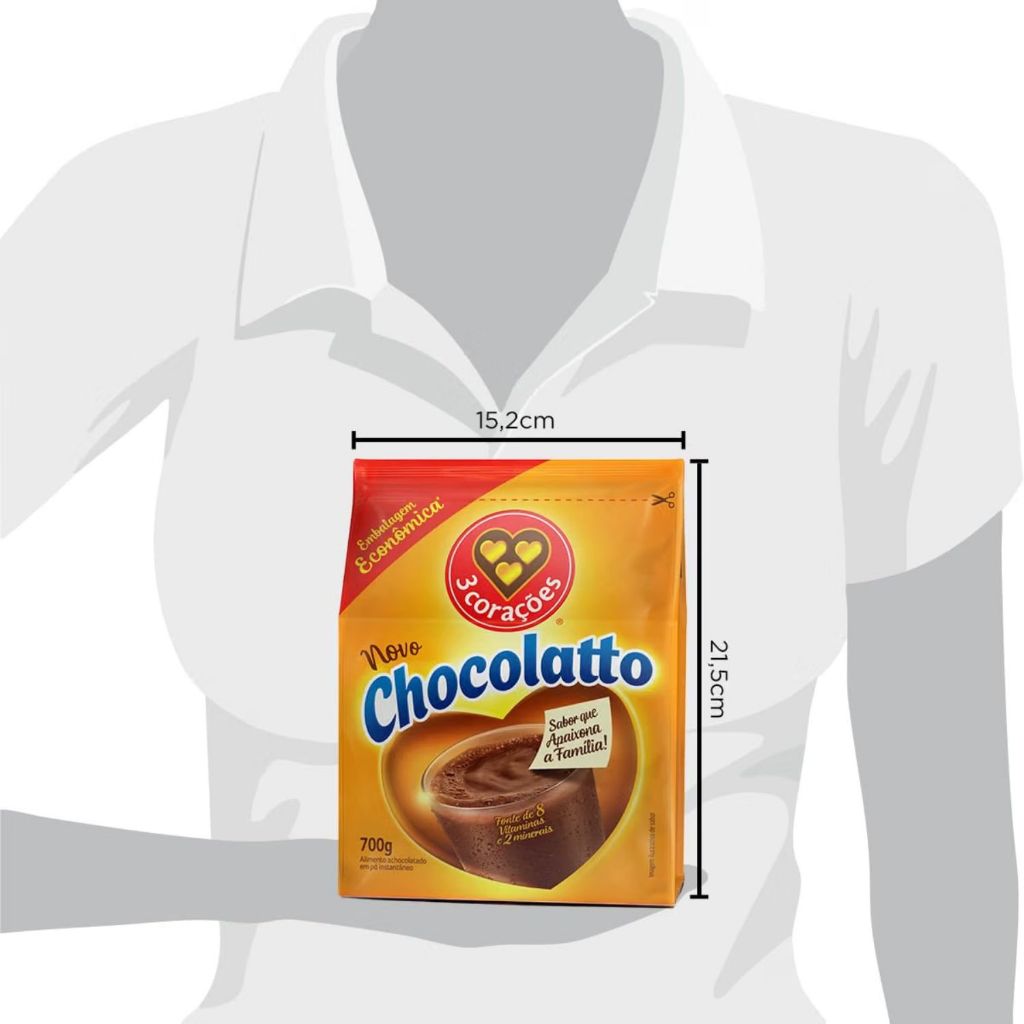 Achocolatado em Pó Zero Lactose Chocolatto 3 Corações APLV 3x700g