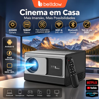 Projetor Bettdow 22000LM 1080P 4K Full HD Projetor Portátil para Casa Android 12 WiFi6 2+32GB para Celulares e Computado
