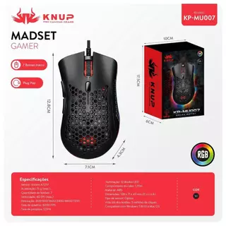 Mouse Gamer Profissional 7200 DPI 125Hz 7 Teclas Macro RGB 12 Modos para FPS e MOBA