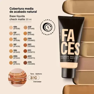 Base Líquida Checkmatte Faces Natura MATTE Cobertura Média
