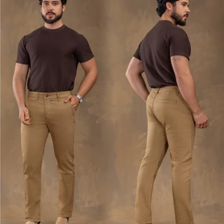 Calça Masculina Chino Esporte Fino Sarja Corte Social Reto Slim Lycra Bolso Faca Casual
