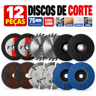 Kit 6/10/12 Discos de Corte 75mm Furo 10mm para Esmerilhadeira Mini Serra Metal Madeira Cerâmica