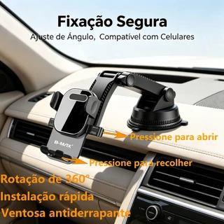 Suporte de Celular Veicular Automotivo para Carro Painel Para-brisa 360° Universal Ajustável