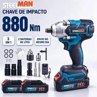 Brushless Impact Wrench 3 em 1 880NM 1/2 Baterias Lítio 1/2 Pol 68VF/98VF Profissional Portátil