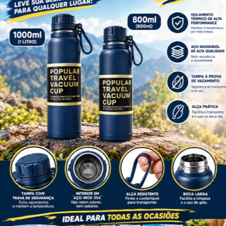 Garrafa Térmica 800ML/1000ML aço inoxidável para água quente gelada