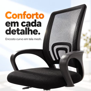 Cadeira De Escritório Tela Respirável Apoio de Lombar - Home Office - Com rodinhas Polex Full