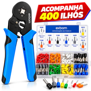 Kit Alicate Crimpar Prensa + Box Com 400 Terminal Ilhos Tubolar 0,25 Até 10mm Kit 2 em 1 Pronto para o USO