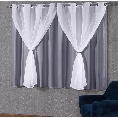 Cortina Blackout Blecaute com Voil Liso 1 Parte (1 40m x 1 80m)