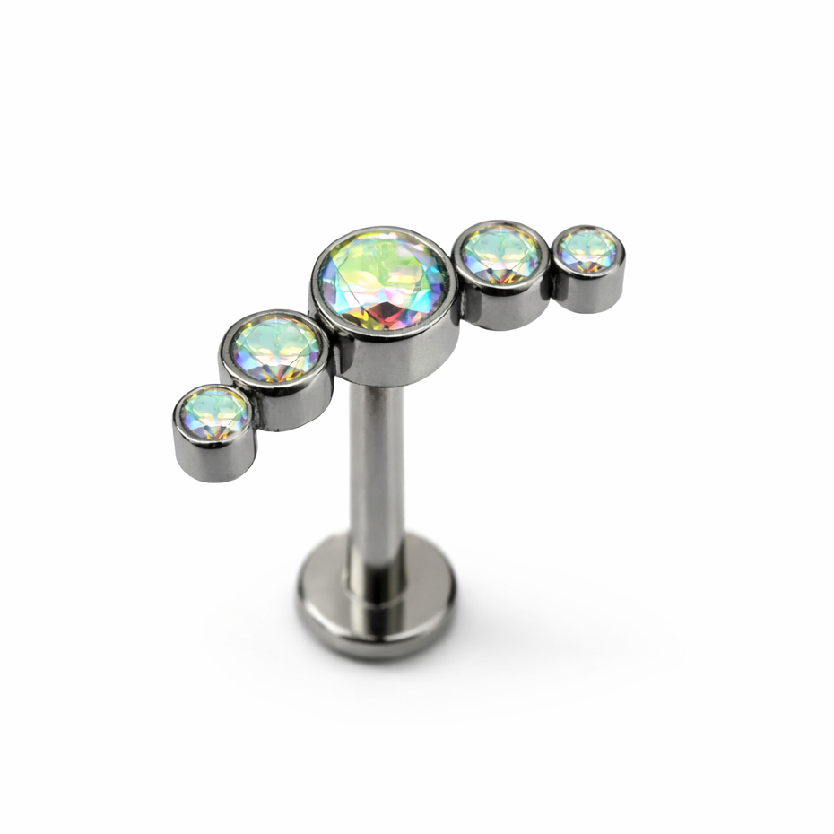 Piercing Titânio Cluster com Pedra Aurora Boreal 💎 Luxo Brilhante