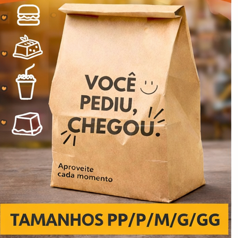 50 UNIDADES Saco Delivery Kraft Reforçado P/M/G/GG Kraft Del