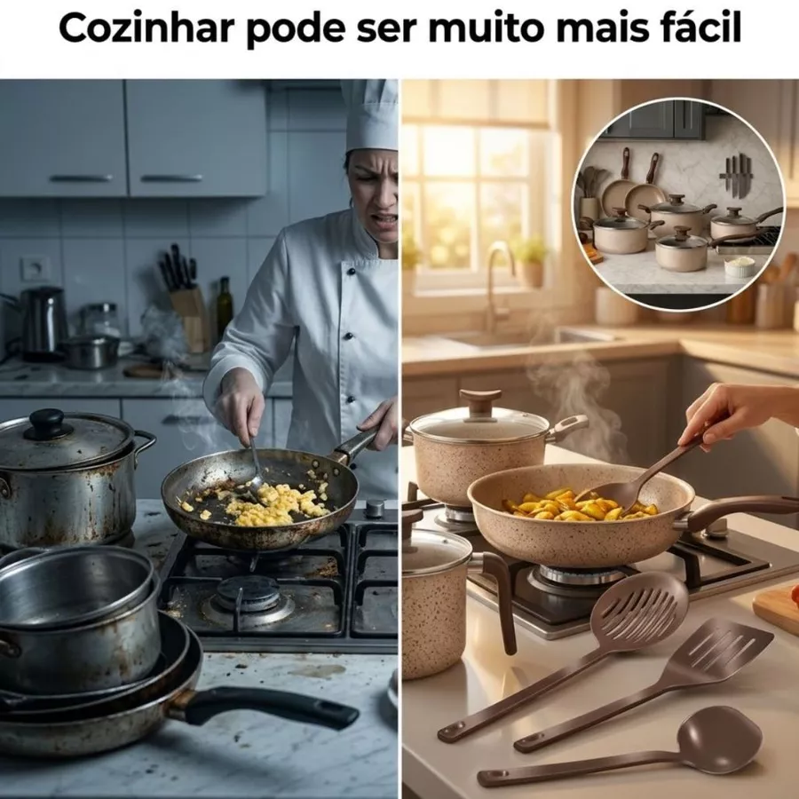 Jogo De Panelas 10 Peças Antiaderente Conjunto Caçarola Frigideira Fervedor Cor Coffee Cappuccino Kit Talheres — foto 2 de 4