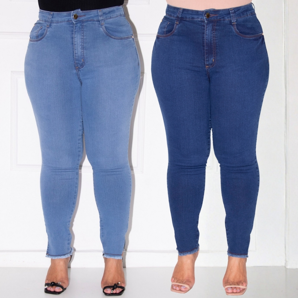 Calça Jeans Skinny Barra Desfiada Plus Size | Shopee Brasil