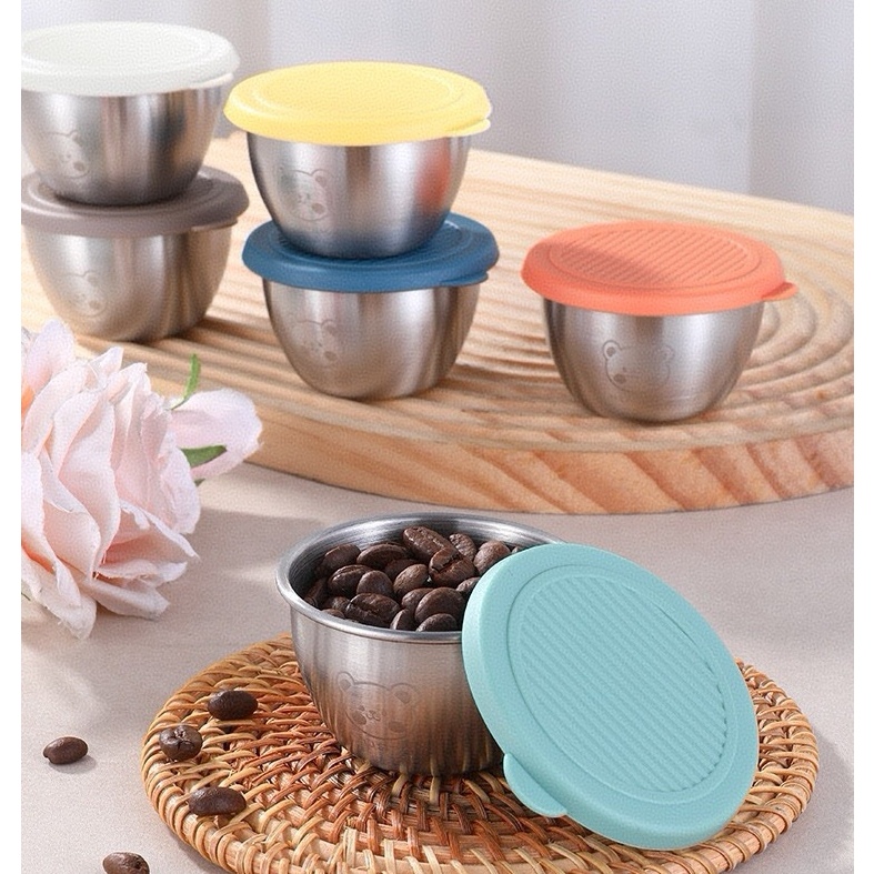 Tigela Bowl Mini Inox Com Tampa De Silicone Prato De Molho T
