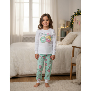 Pijama Infantil Feminino Inverno Donuts - Hey Kids Branco em Oferta na Shopee