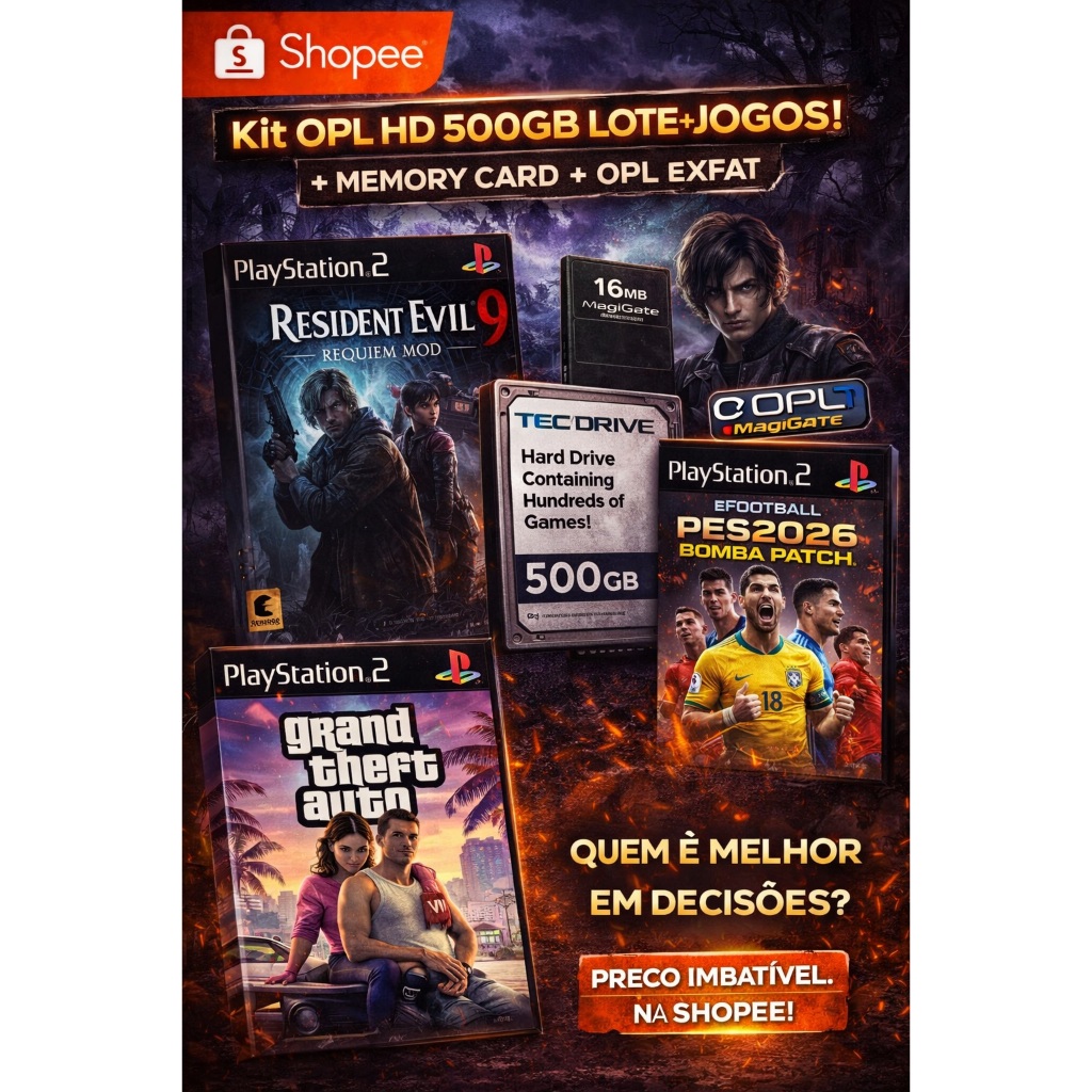 Kit PS2 OPL HD 500GB Lotado de Jogos + Memory Card 16MB | GTA 6 ...
