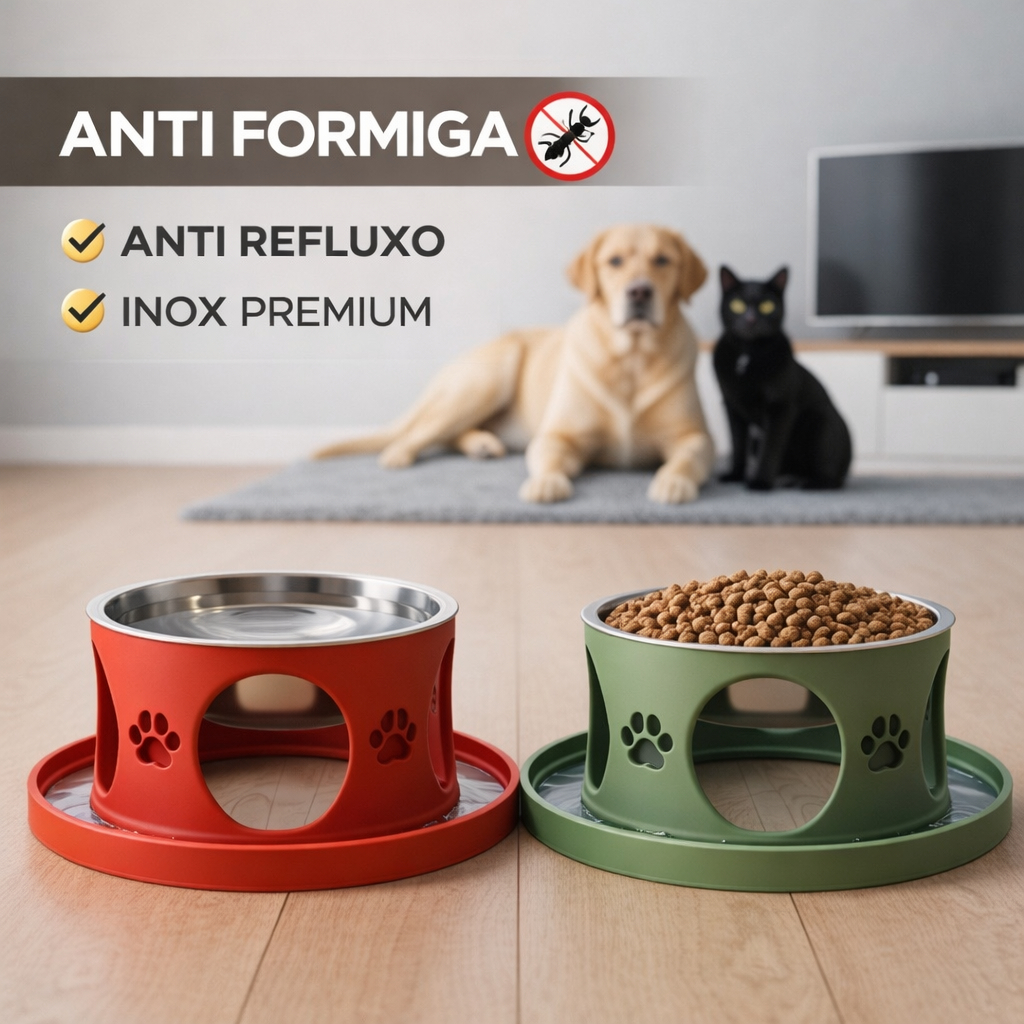 Comedouro Inteligente Anti Formiga Para Cachorro e Gato Inox Premium ...