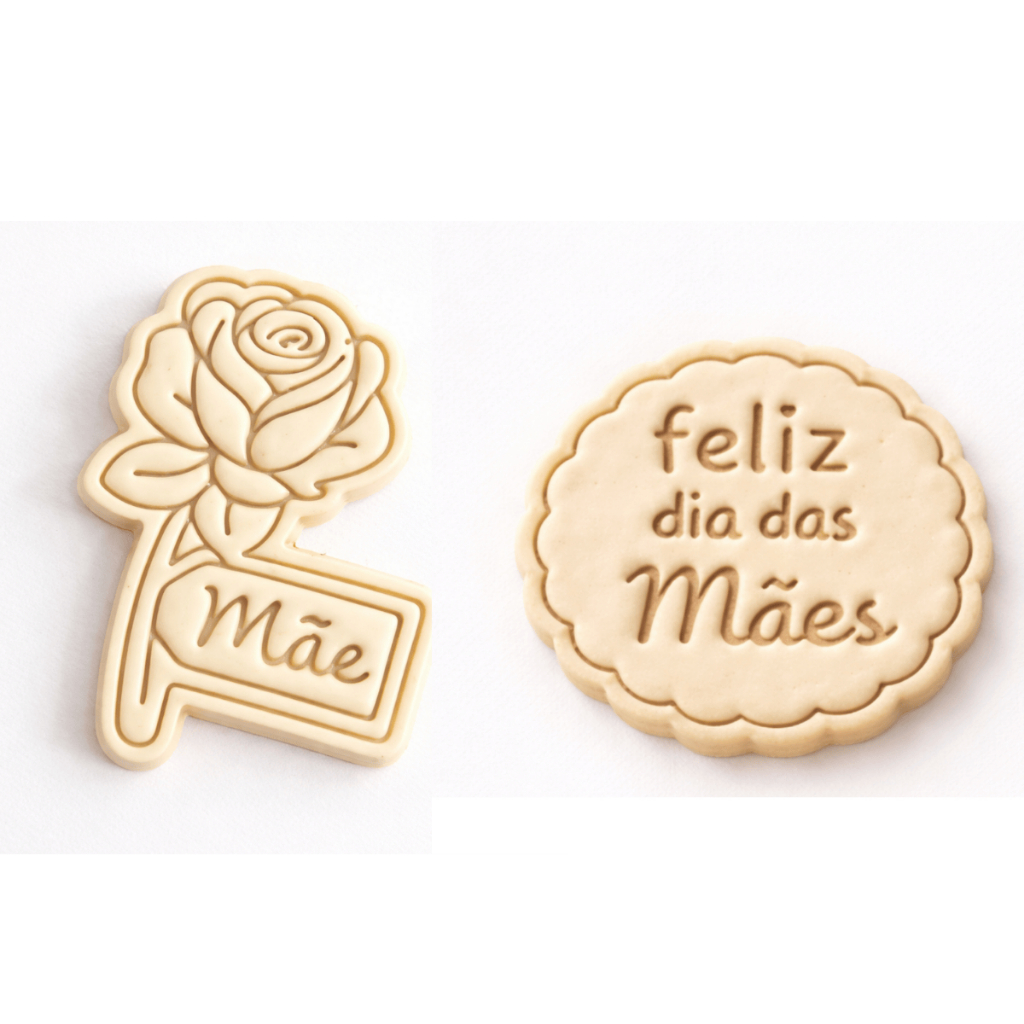 Kit 2 Carimbo Cortador Feliz Dia das Mães Marcador Para Bisc