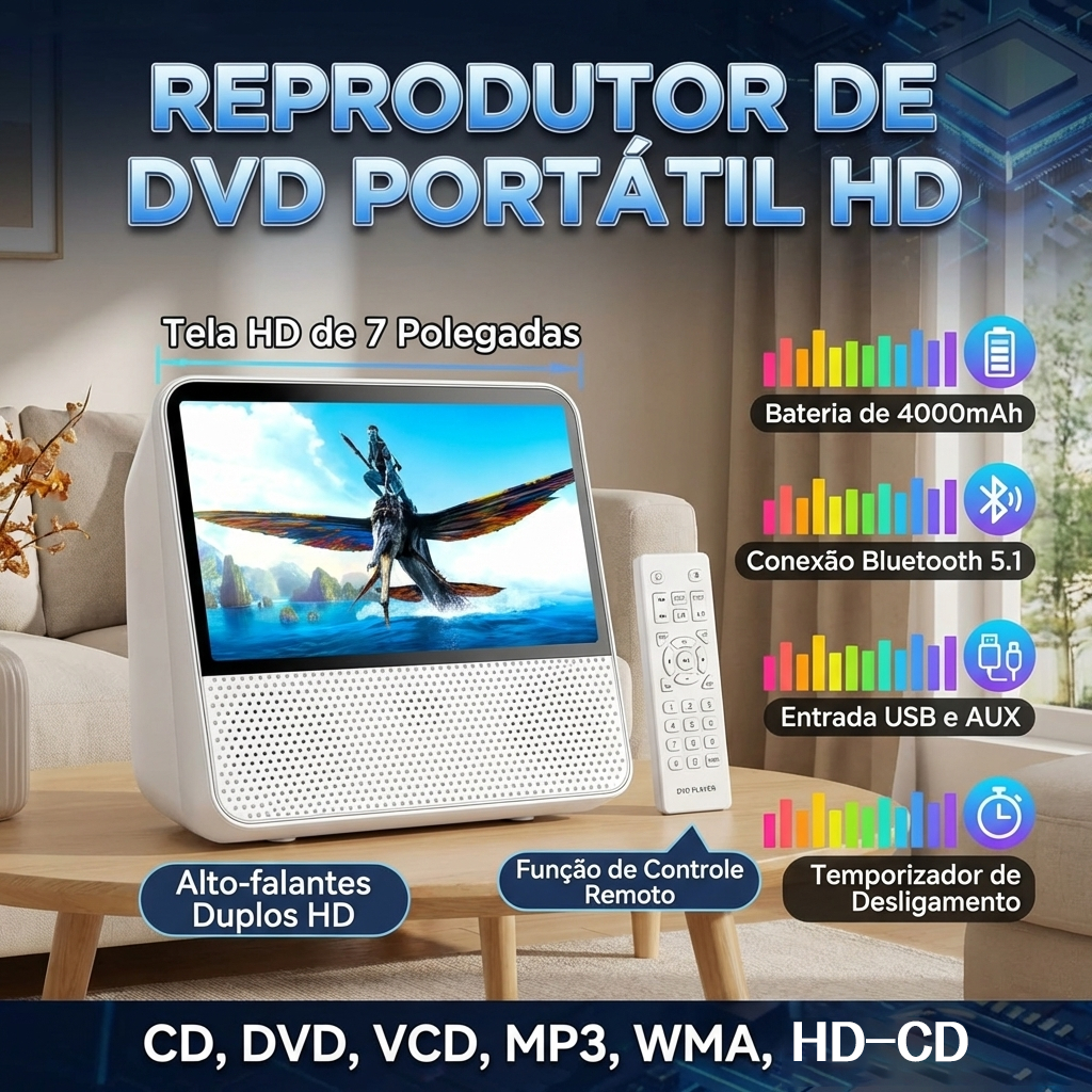Reprodutor de DVD Portátil 7