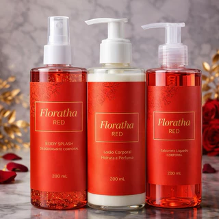 1 Kit Feminino Body Splash Florata Red com gliter 200Ml + 1 Hidratante 200ML + 1 Sabonete 200Ml