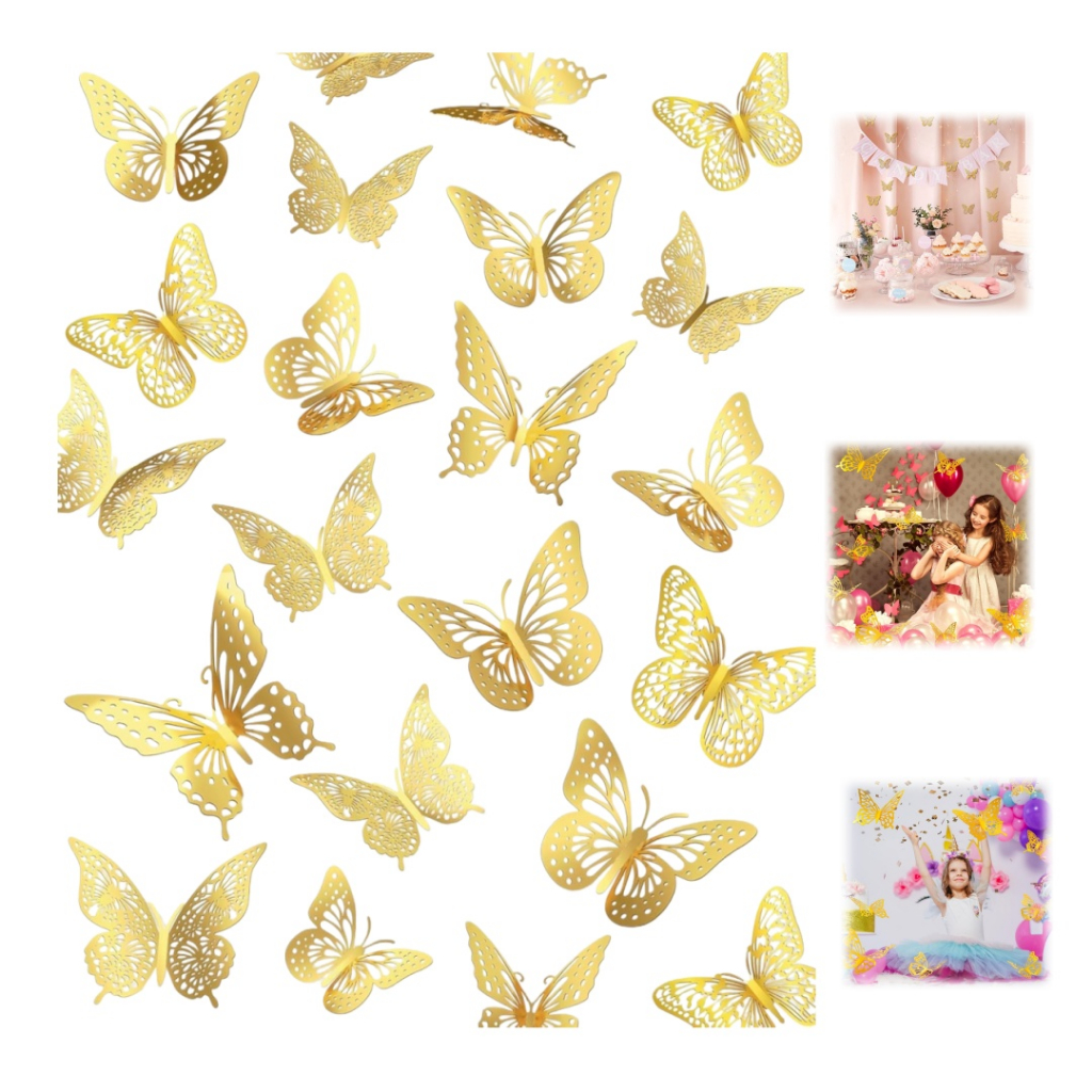 96Pcs/set 3D Butterfly Paper Cake Decoração De Bolo De Papel