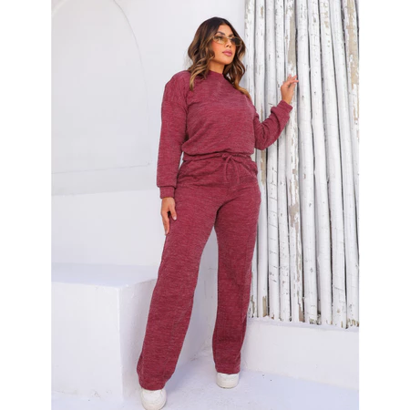Conjunto Feminino Blusa Manga Longa E Calça Com Bolsos